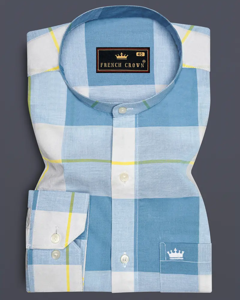 Metallic And Moonstone Blue Plaid Premium Cotton Shirt 6