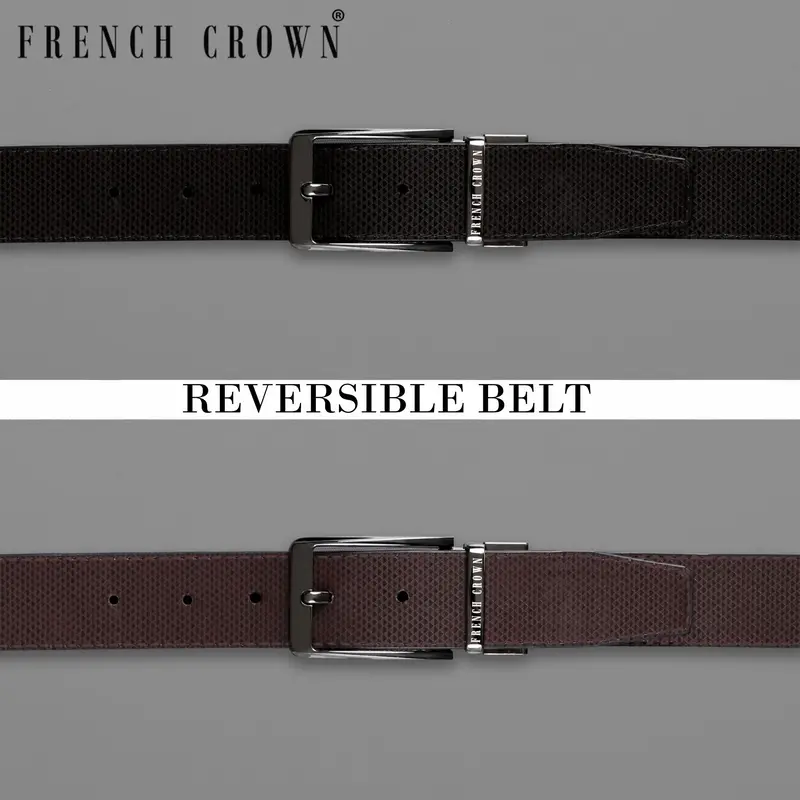 Metallic Black And Silver Buckle With Jade Black And Brown Leather Free Handcrafted Reversible Belt 1