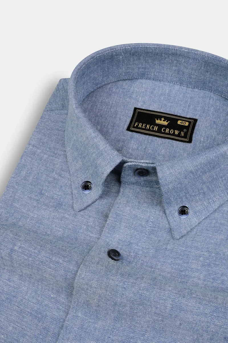 Metallic Blue Solid Royal Oxford Shirt 1