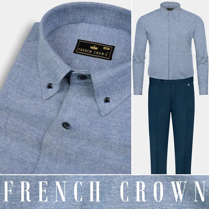 Metallic Blue Solid Royal Oxford Shirt 10