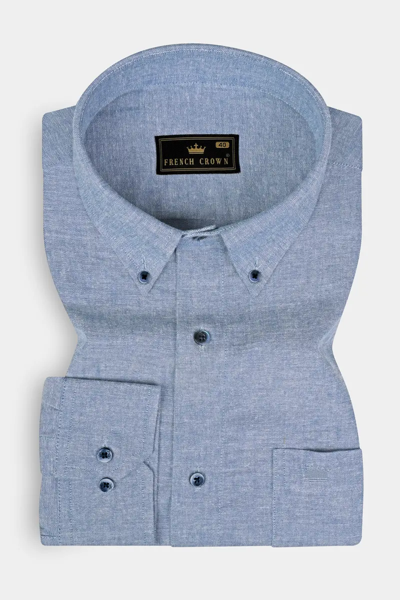 Metallic Blue Solid Royal Oxford Shirt 3
