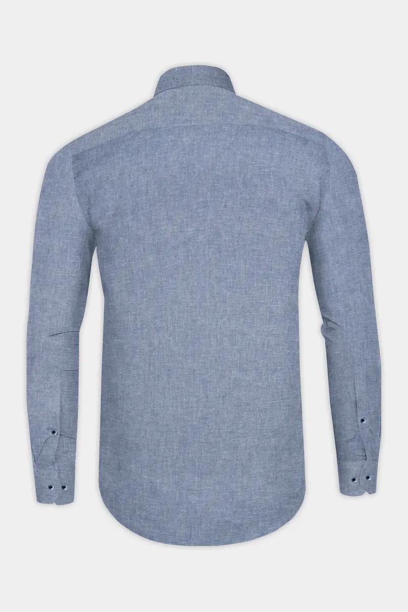 Metallic Blue Solid Royal Oxford Shirt 4