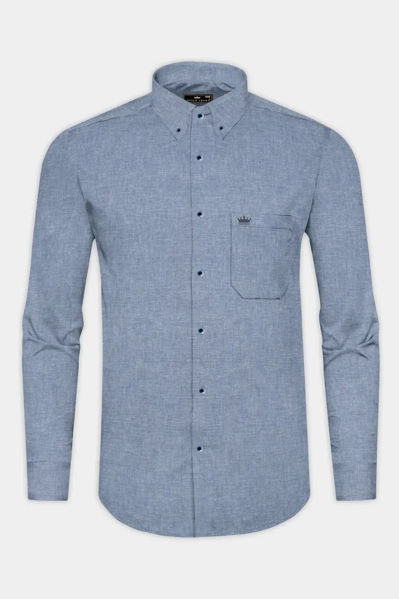 Metallic Blue Solid Royal Oxford Shirt 5