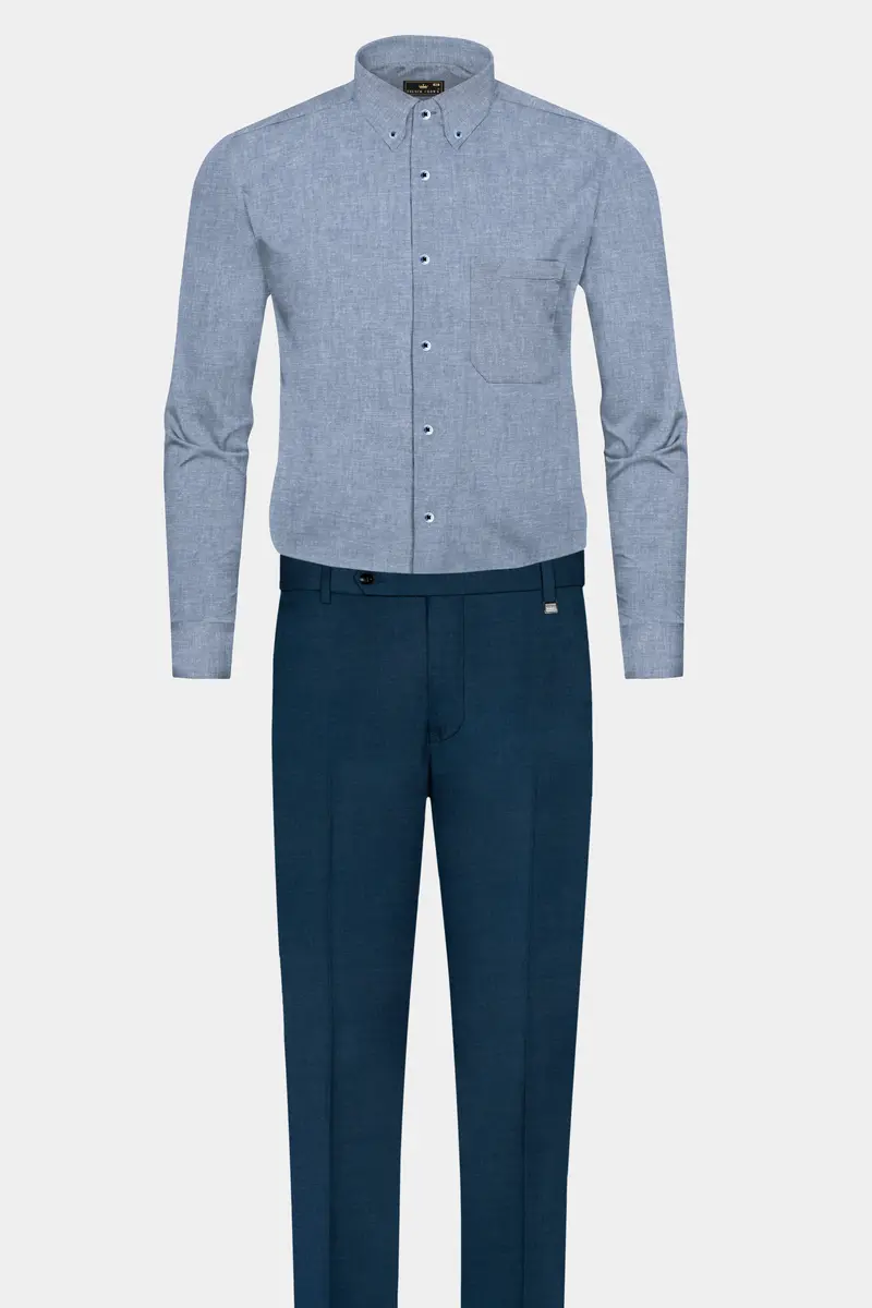 Metallic Blue Solid Royal Oxford Shirt 6
