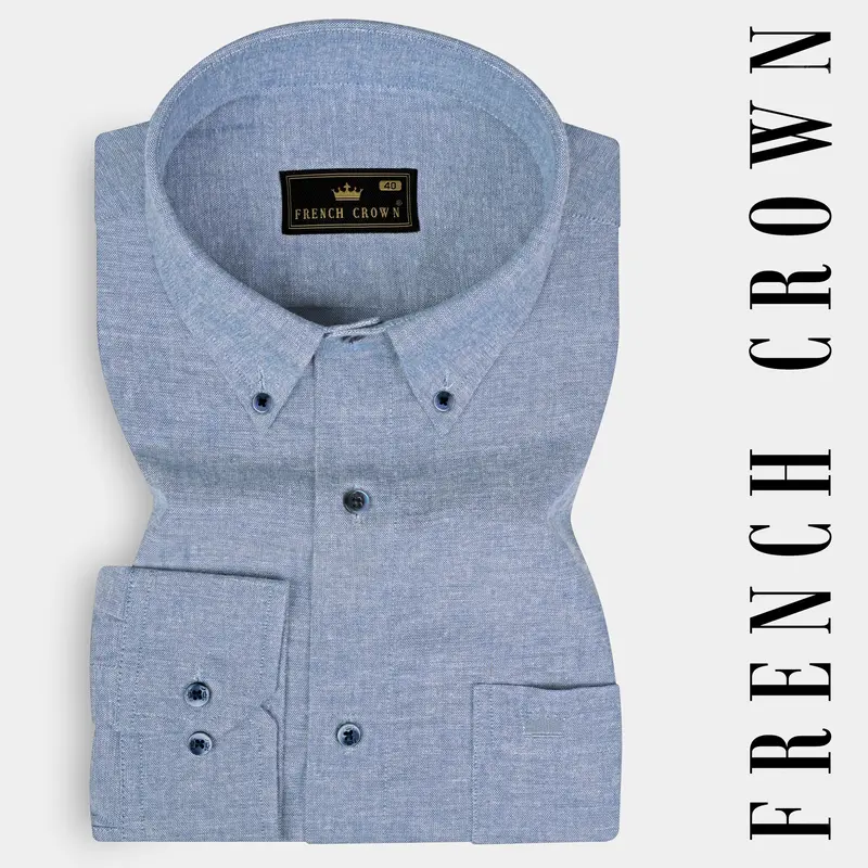 Metallic Blue Solid Royal Oxford Shirt 7
