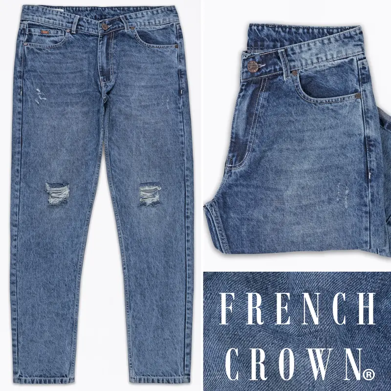 Metallic Blue Whiskering Wash Mildly Distressed Denim 1