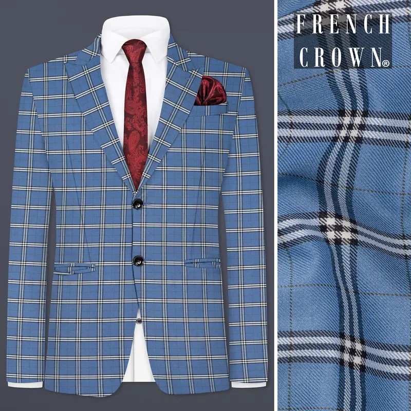 Metallic Blue Wool Blend Single Breasted Blazer 1