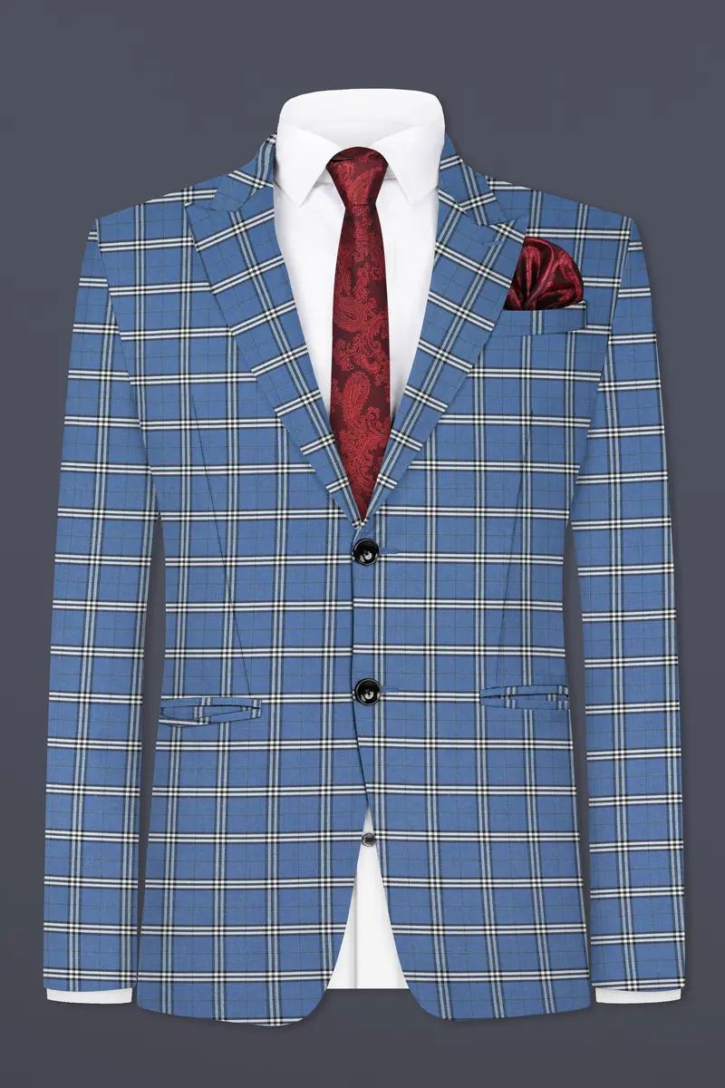 Metallic Blue Wool Blend Single Breasted Blazer 2