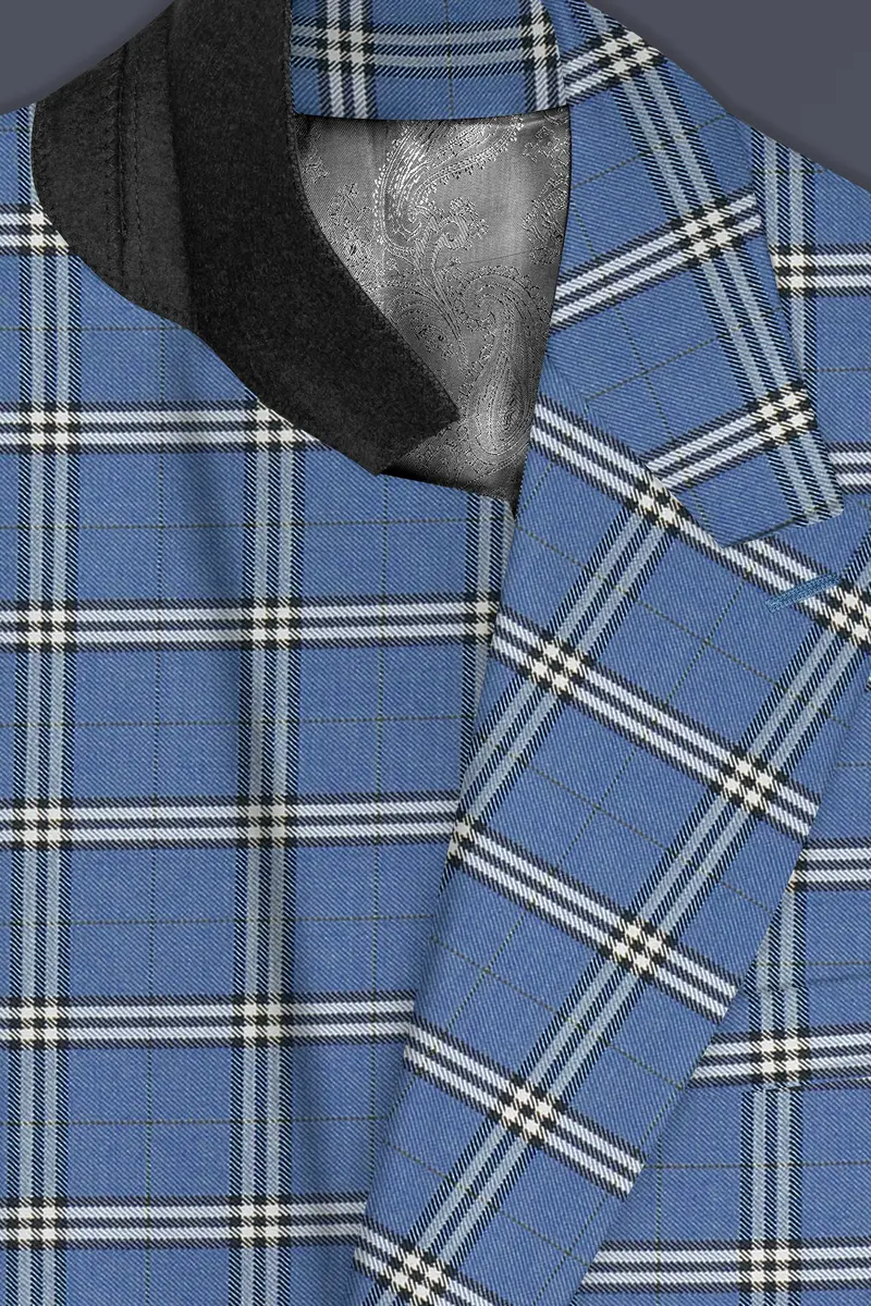 Metallic Blue Wool Blend Single Breasted Blazer 4