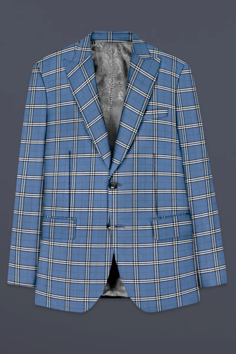 Metallic Blue Wool Blend Single Breasted Blazer 7