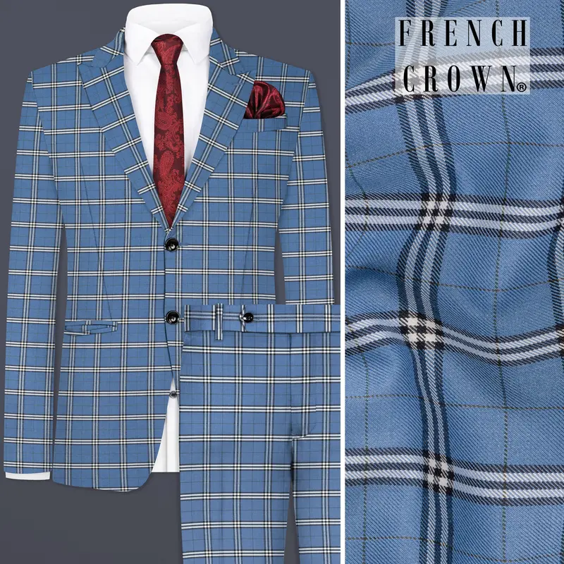 Metallic Blue Wool Blend Single Breasted Suit 1