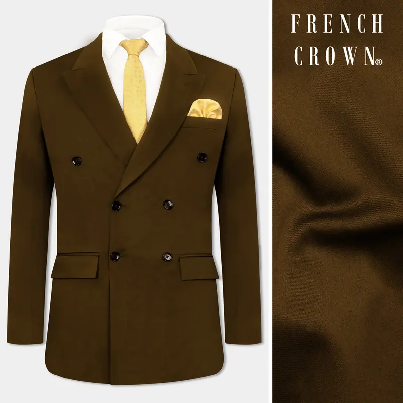 Metallic Bronze Brown Double Breasted Premium Cotton Stretchable Traveler Blazer 1