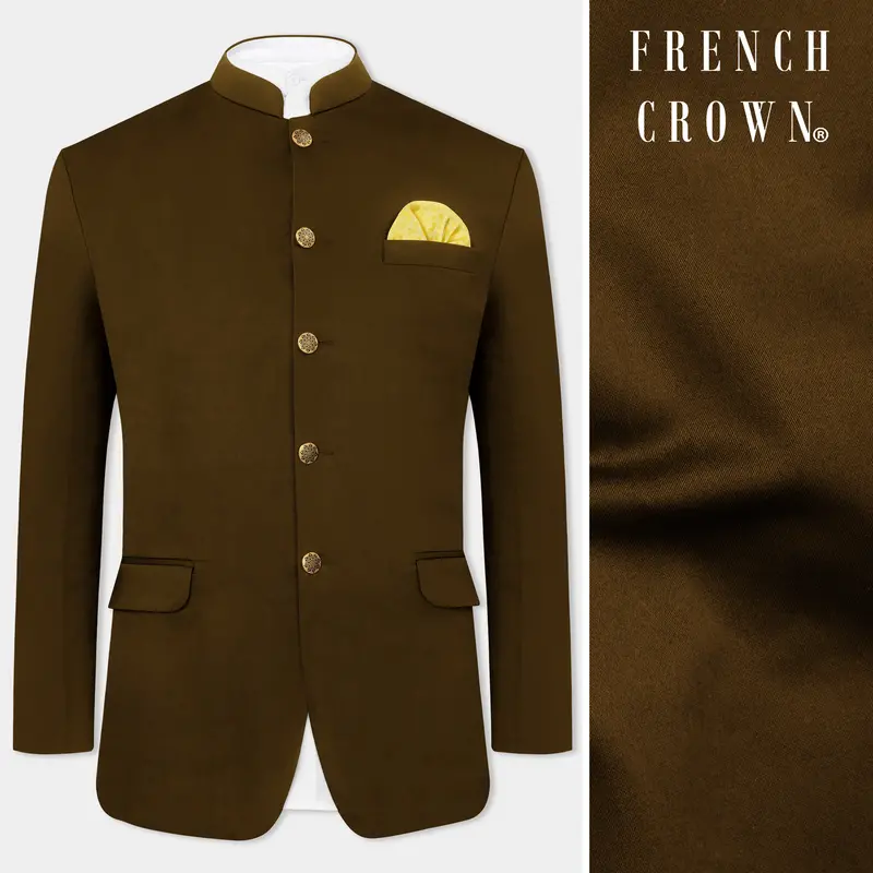 Metallic Bronze Brown Premium Cotton Bandhgala Stretchable Traveler Blazer 1