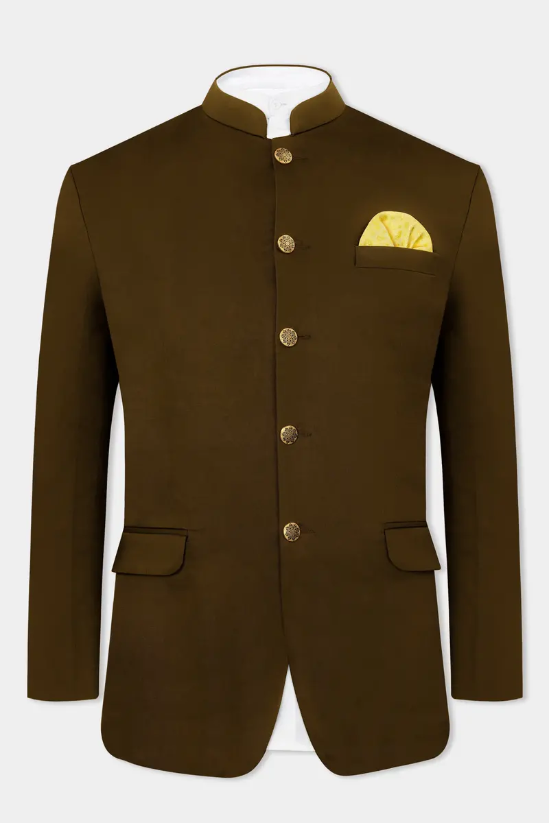 Metallic Bronze Brown Premium Cotton Bandhgala Stretchable Traveler Blazer 2