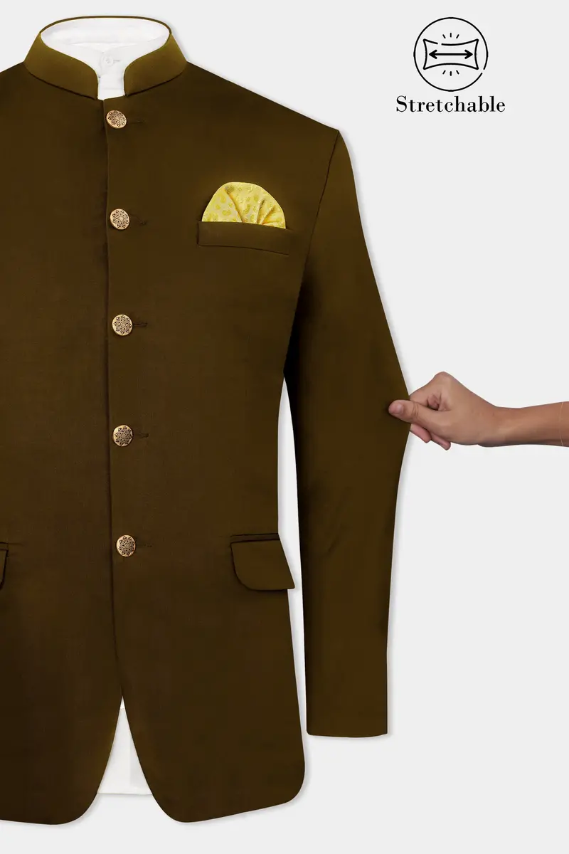 Metallic Bronze Brown Premium Cotton Bandhgala Stretchable Traveler Blazer 4