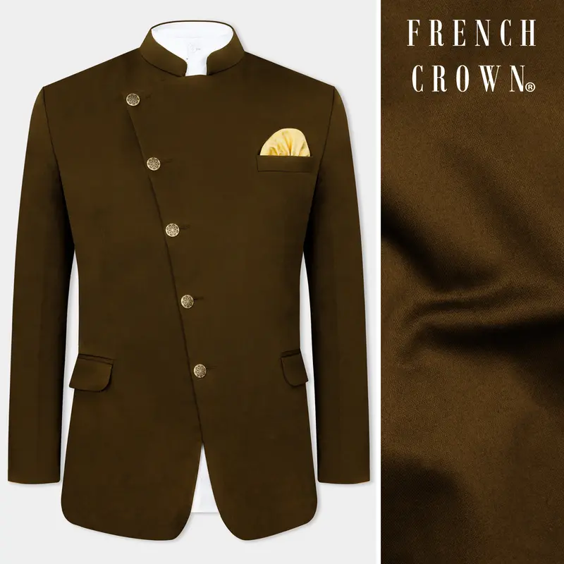 Metallic Bronze Brown Premium Cotton Cross Placket Bandhgala Stretchable Traveler Blazer 1