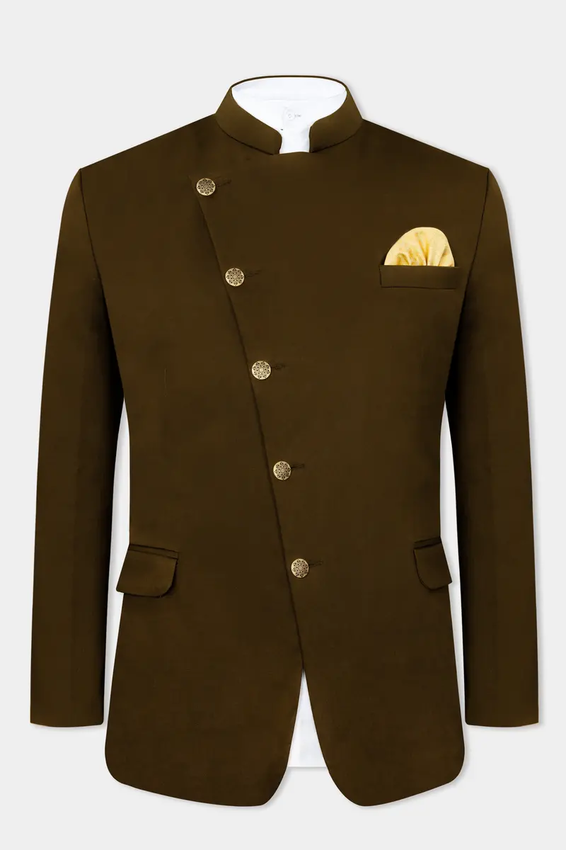 Metallic Bronze Brown Premium Cotton Cross Placket Bandhgala Stretchable Traveler Blazer 2