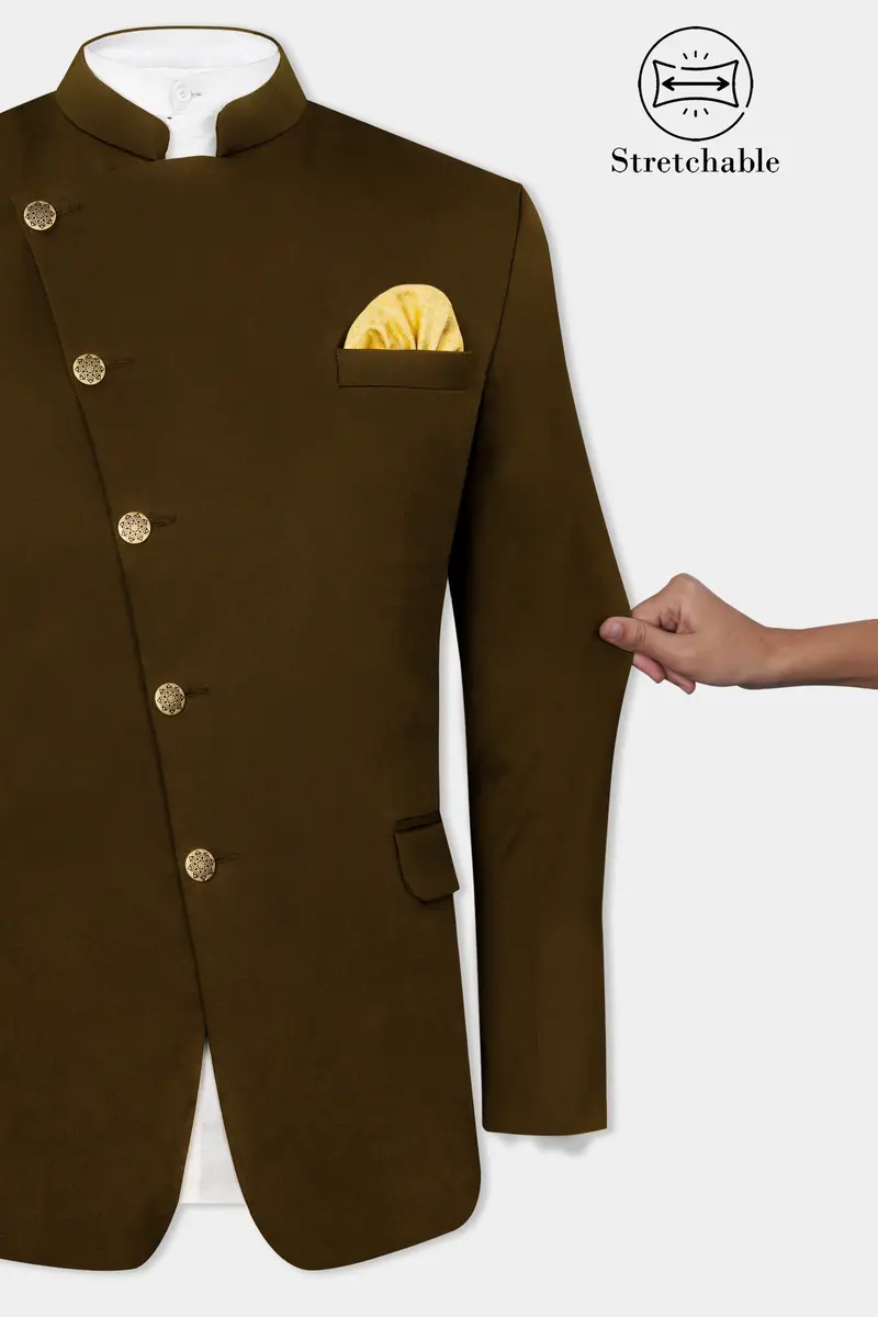 Metallic Bronze Brown Premium Cotton Cross Placket Bandhgala Stretchable Traveler Blazer 4