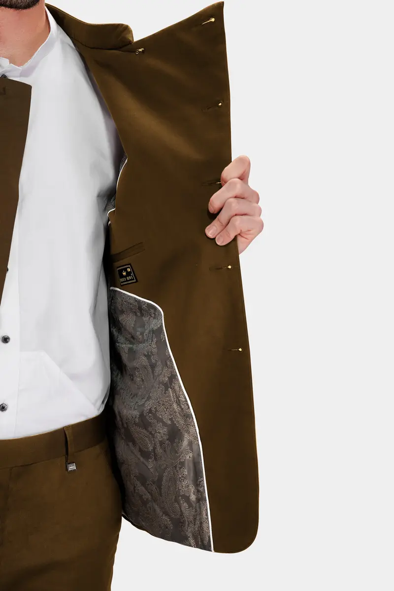 Metallic Bronze Brown Premium Cotton Cross Placket Bandhgala Stretchable Traveler Blazer 5