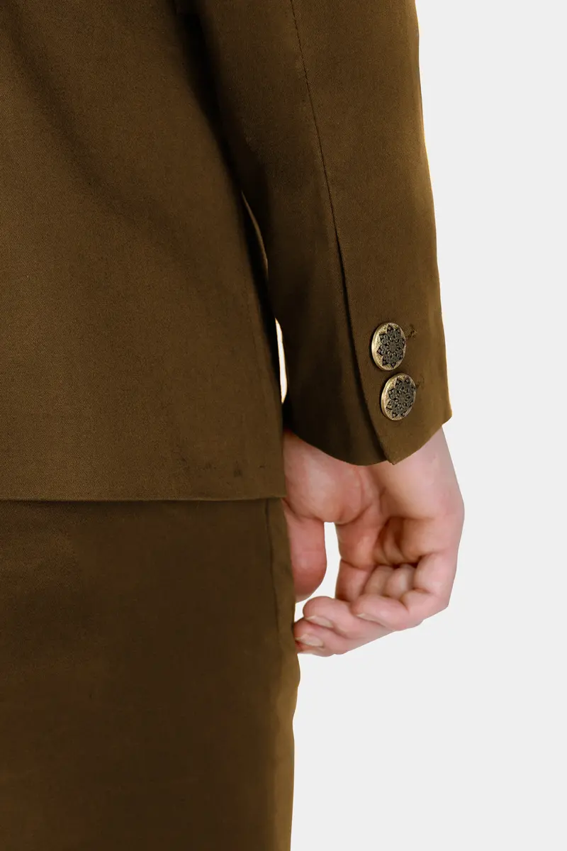 Metallic Bronze Brown Premium Cotton Cross Placket Bandhgala Stretchable Traveler Blazer 6