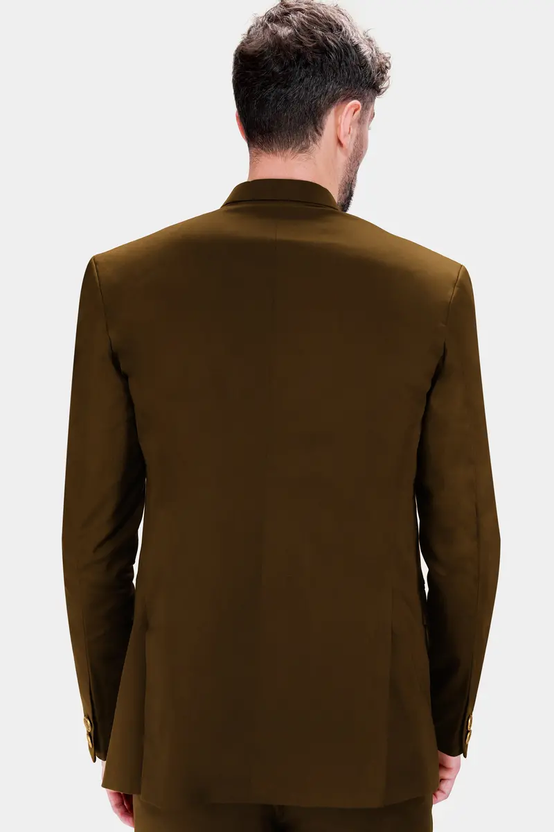 Metallic Bronze Brown Premium Cotton Cross Placket Bandhgala Stretchable Traveler Blazer 8