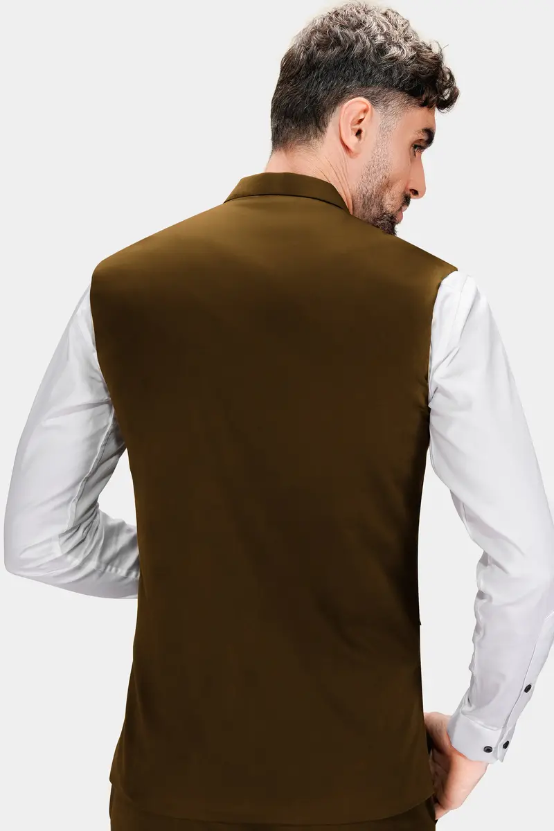 Metallic Bronze Brown Premium Cotton Stretchable Traveler Nehru Jacket 4