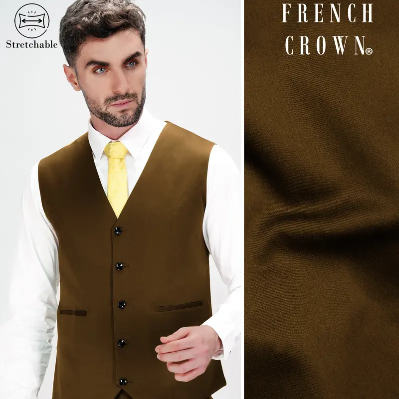 Metallic Bronze Brown Premium Cotton Stretchable Traveler Waistcoat 1