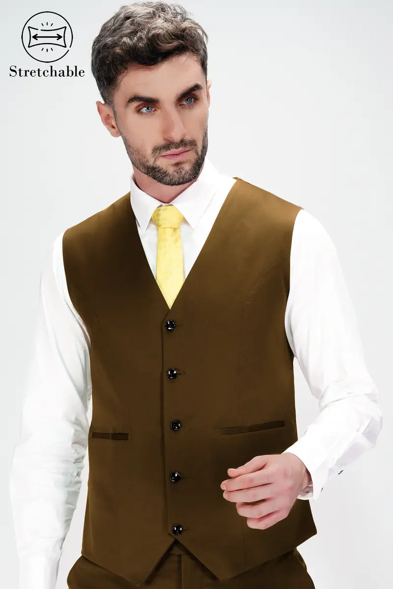Metallic Bronze Brown Premium Cotton Stretchable Traveler Waistcoat 2