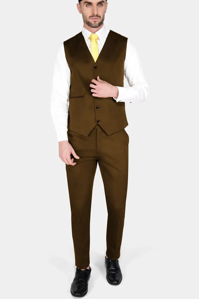 Metallic Bronze Brown Premium Cotton Stretchable Traveler Waistcoat 5