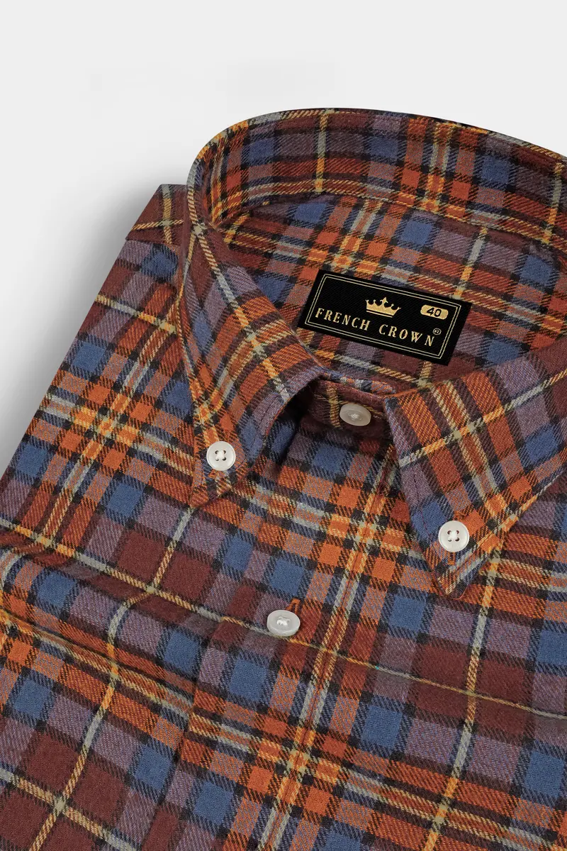 Metallic Copper With Orange Plaid Flannel Shirt 1