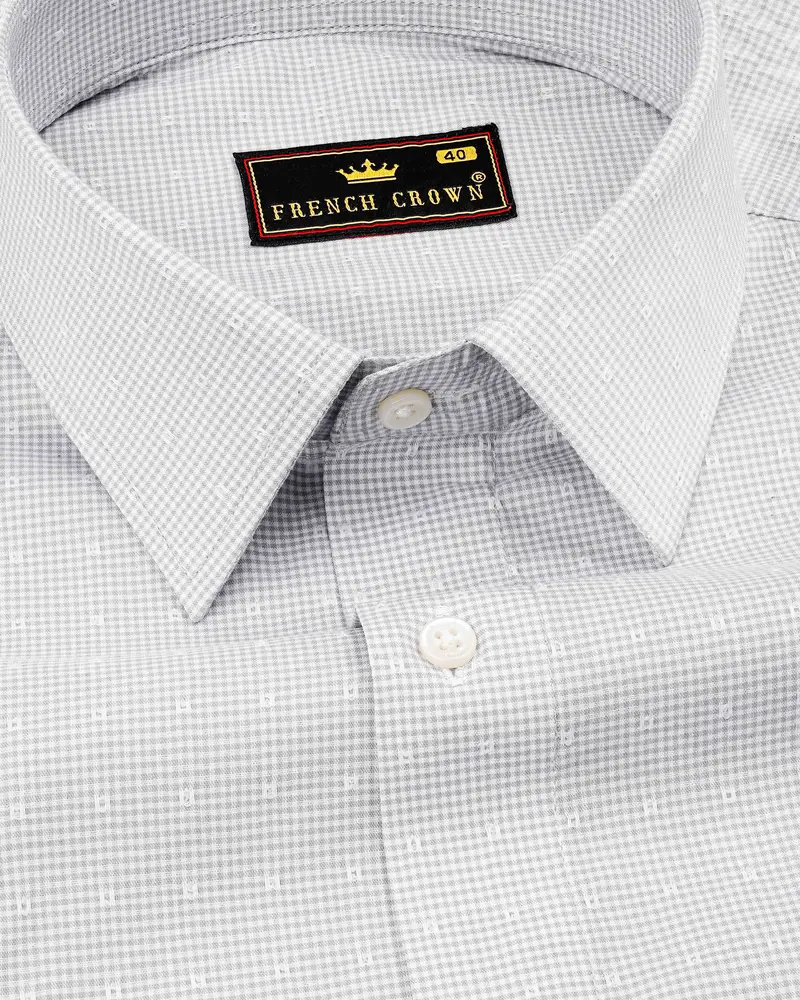 Metallic Gray And White Checks Dobby Textured Premium Giza Cotton Shirt 1