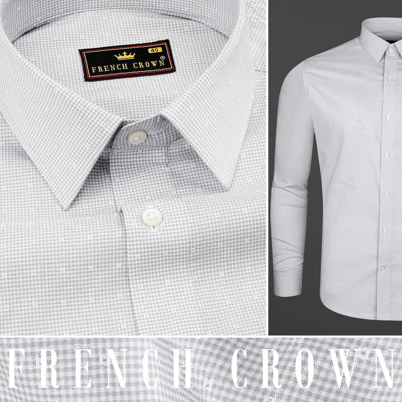 Metallic Gray And White Checks Dobby Textured Premium Giza Cotton Shirt 10