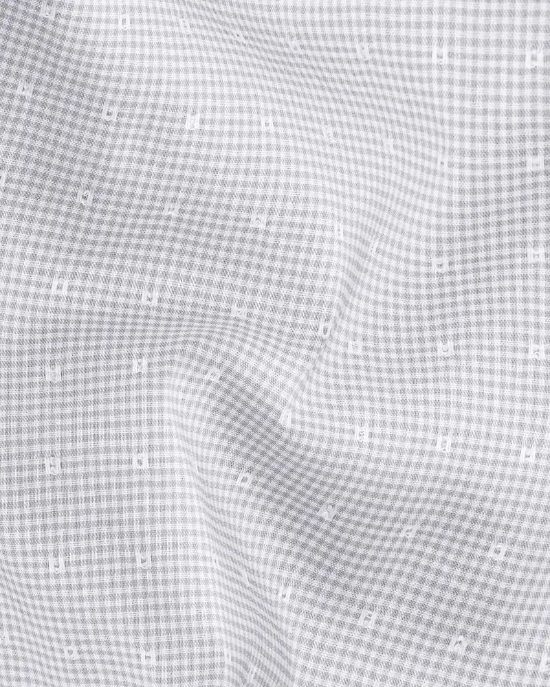 Metallic Gray And White Checks Dobby Textured Premium Giza Cotton Shirt 2