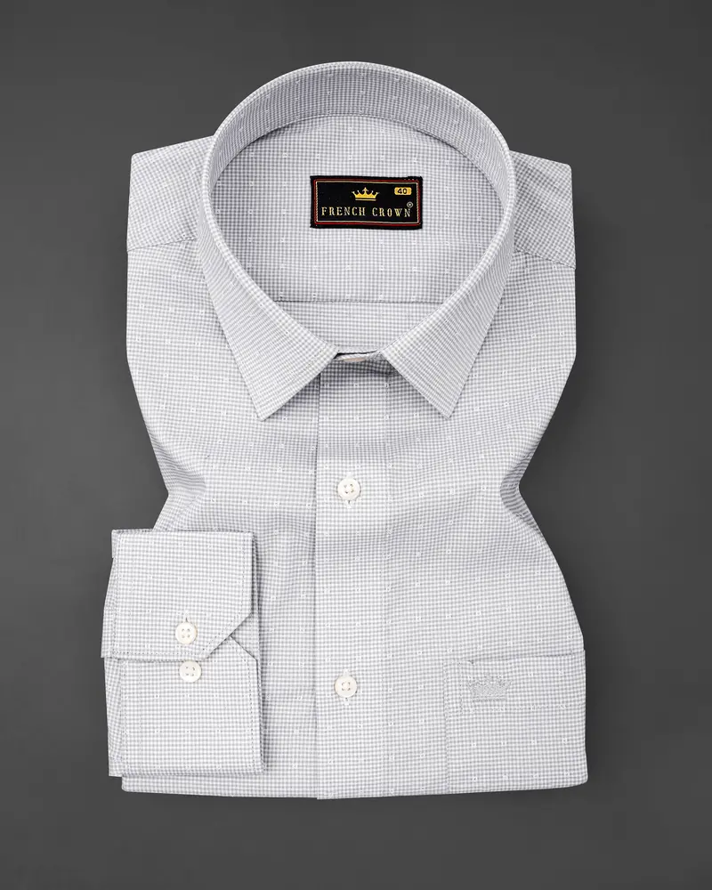 Metallic Gray And White Checks Dobby Textured Premium Giza Cotton Shirt 3