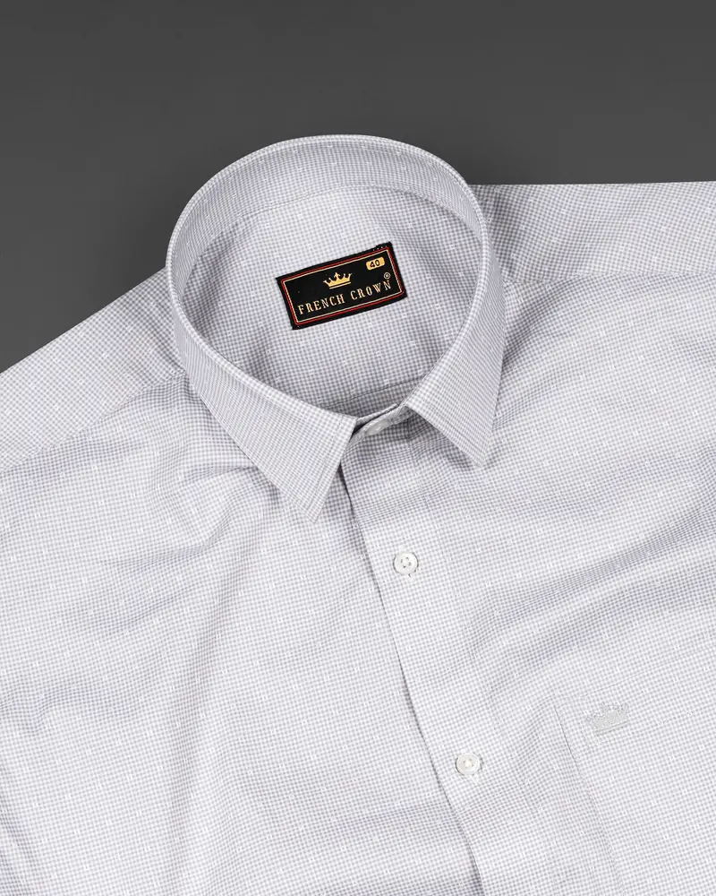 Metallic Gray And White Checks Dobby Textured Premium Giza Cotton Shirt 4