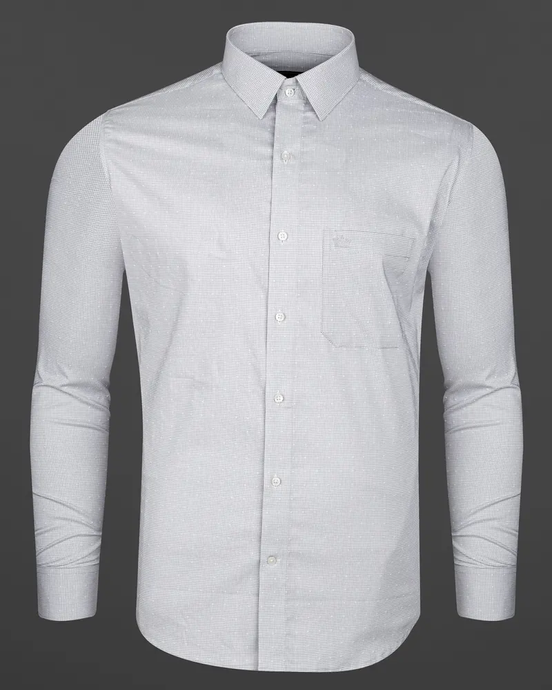 Metallic Gray And White Checks Dobby Textured Premium Giza Cotton Shirt 5