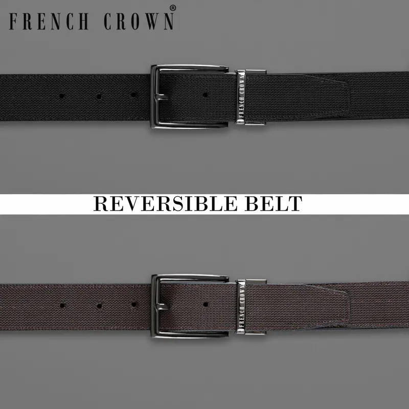 Metallic Gray Buckle With Jade Black And Light Brown Leather Free Handcrafted Reversible Belt 1