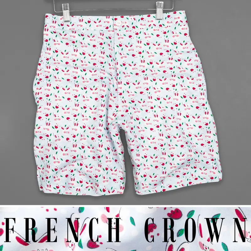 Metallic Gray With Multicolour Rabbit Printed Premium Cotton Shorts 1