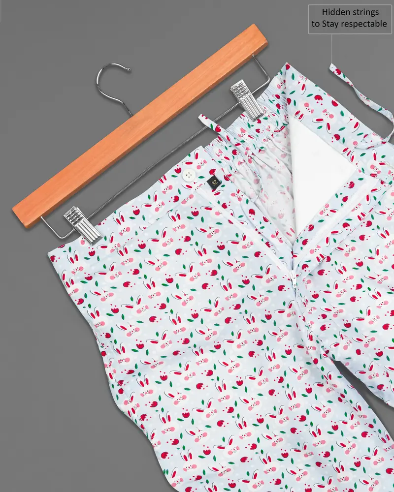 Metallic Gray With Multicolour Rabbit Printed Premium Cotton Shorts 5