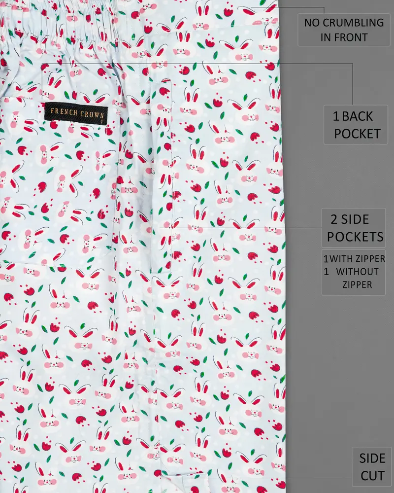 Metallic Gray With Multicolour Rabbit Printed Premium Cotton Shorts 6
