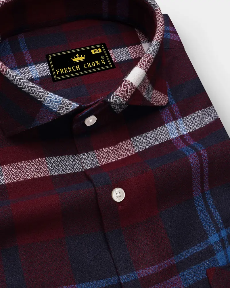 Metallic Maroon With Mariner Blue Checkered Herringbone Overshirt/Shacket 1