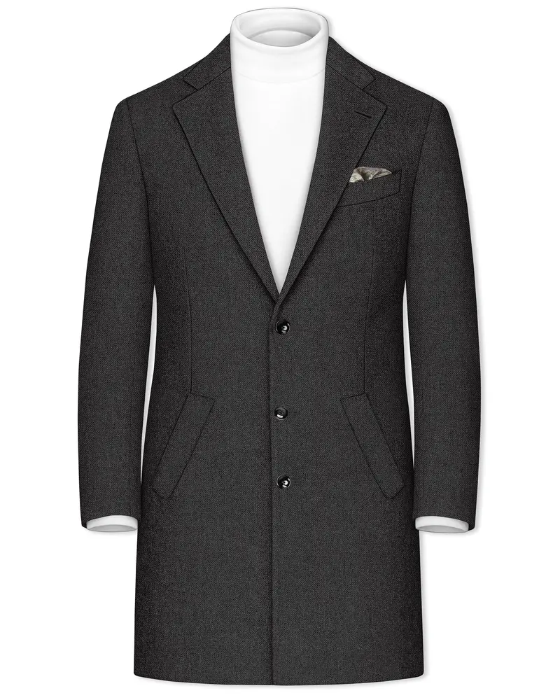 Metallo-Gunmetal Gray Textured Tweed Single Breasted Overcoat 1