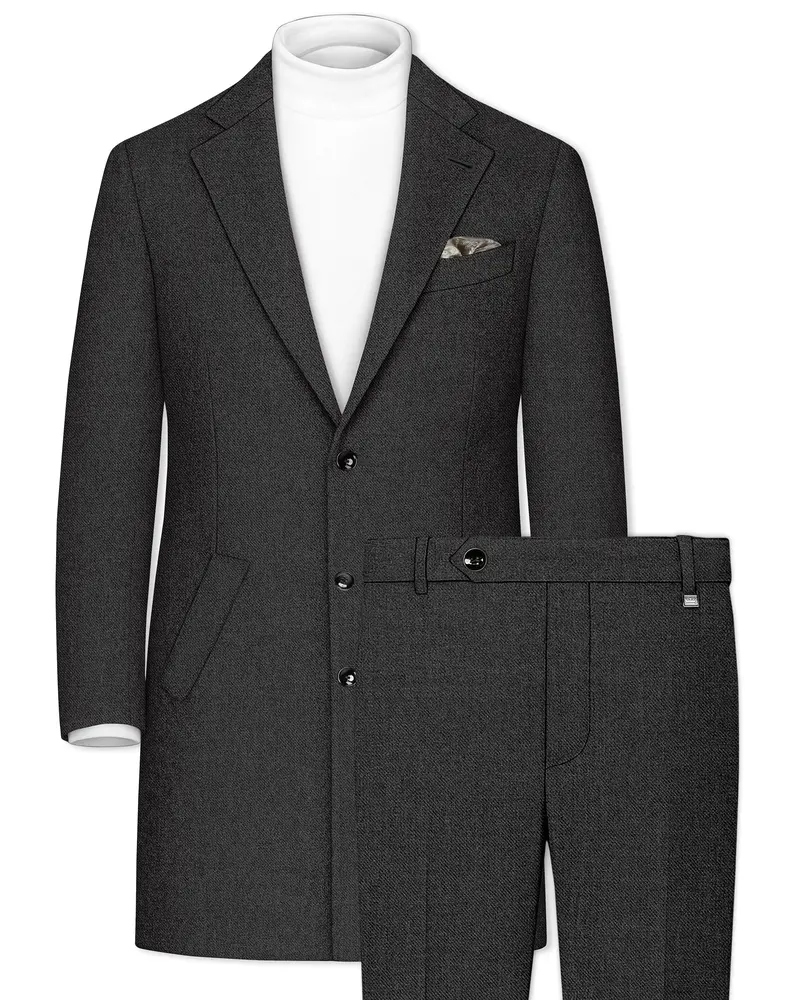 Metallo-Gunmetal Gray Textured Tweed Single Breasted Overcoat With Pant 1
