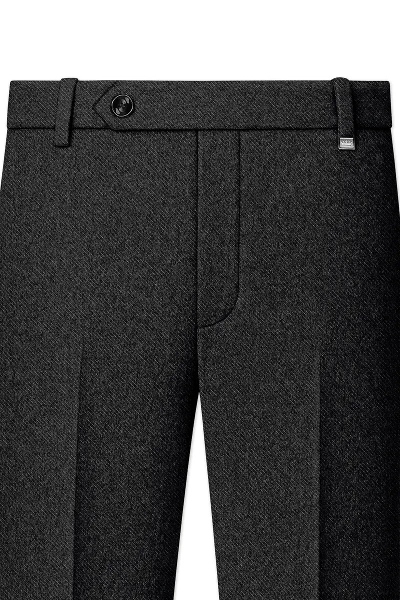 Metallo-Gunmetal Gray Textured Tweed Single Breasted Overcoat With Pant 10