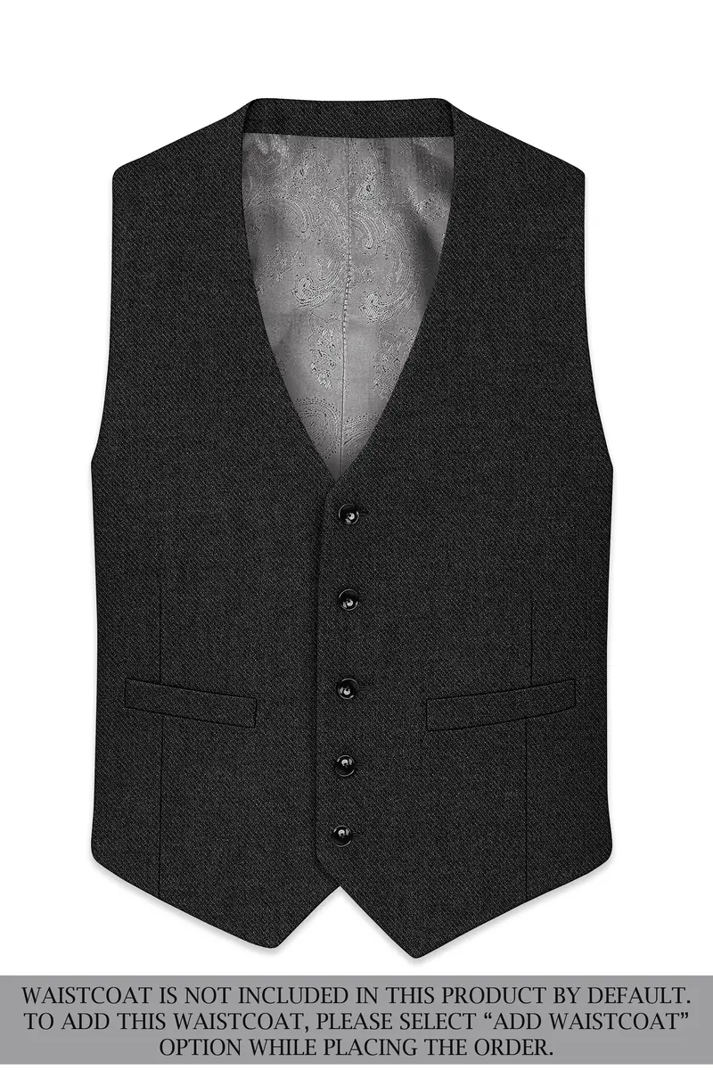 Metallo-Gunmetal Gray Textured Tweed Single Breasted Overcoat With Pant 14