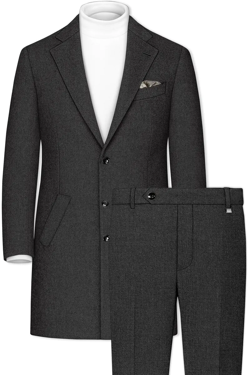 Metallo-Gunmetal Gray Textured Tweed Single Breasted Overcoat With Pant 2