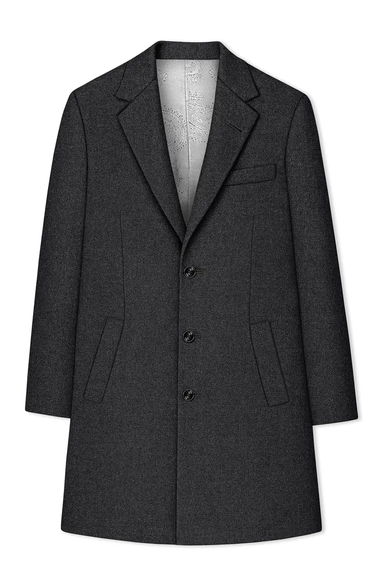 Metallo-Gunmetal Gray Textured Tweed Single Breasted Overcoat With Pant 7