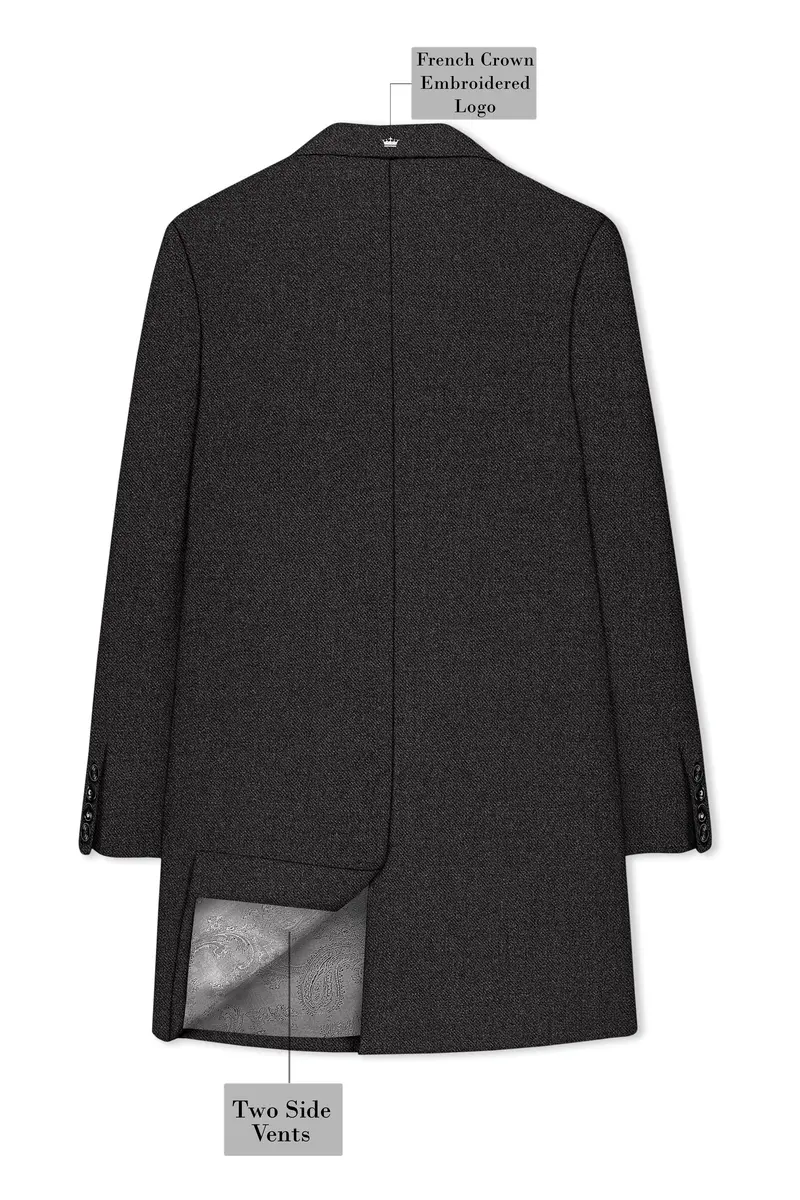 Metallo-Gunmetal Gray Textured Tweed Single Breasted Overcoat With Pant 8