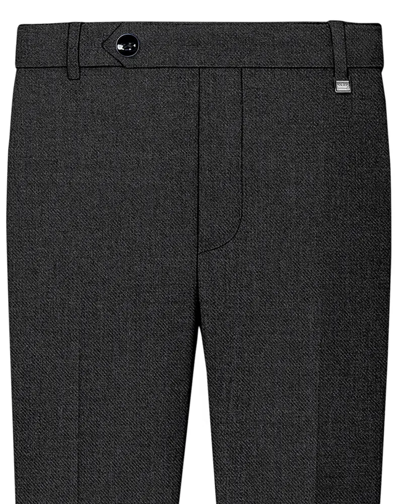 Metallo-Gunmetal Gray Textured Tweed Stretchable Waistband Pant 1