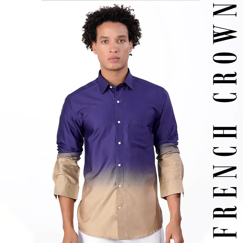 Meteorite Blue And Cavern Brown Super Soft Premium Cotton Shirt 1